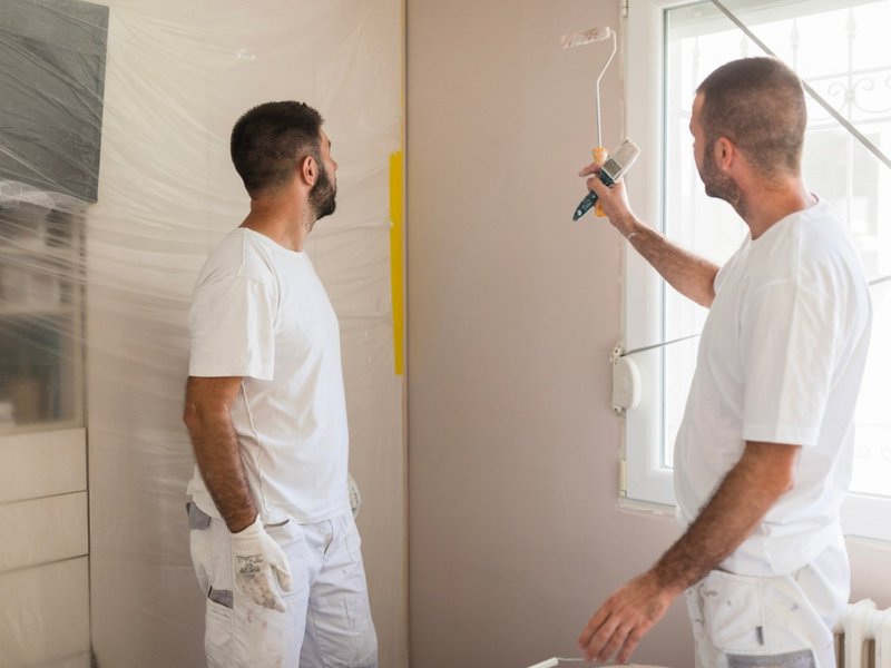 Professional painters planning in home project