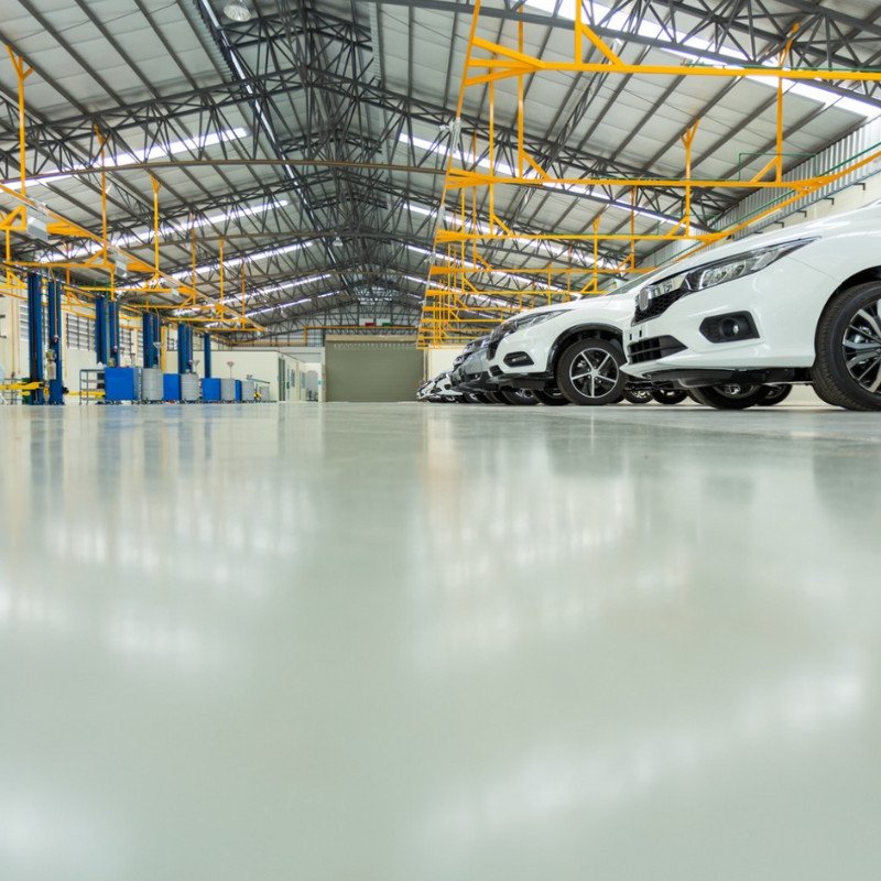 Epoxy floors in a large auto garage